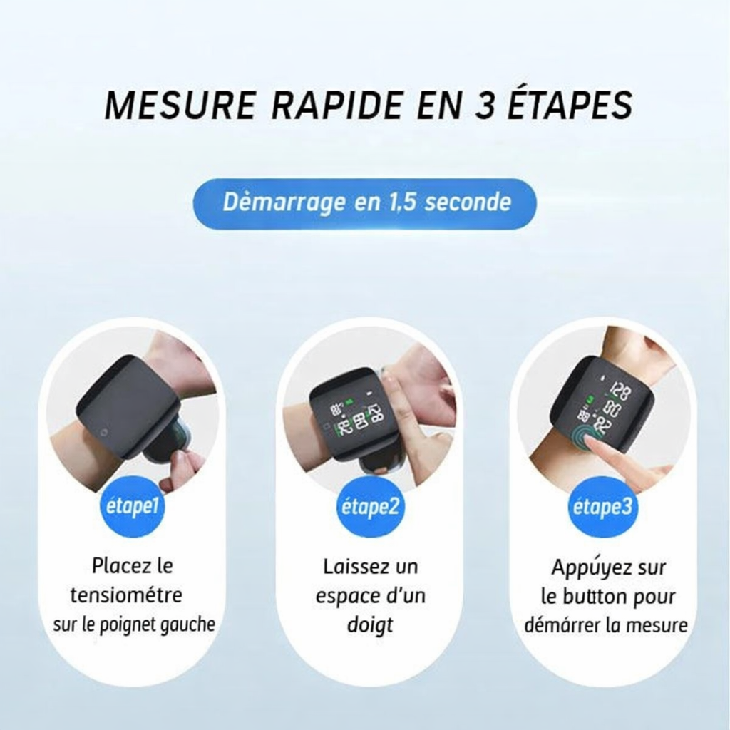 Tensiomètre Automatique au Poignet – Surveillez Votre Tension Facilement à la Maison