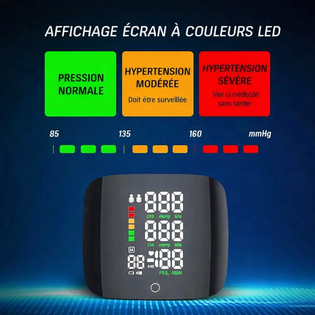 Tensiomètre Automatique au Poignet – Surveillez Votre Tension Facilement à la Maison