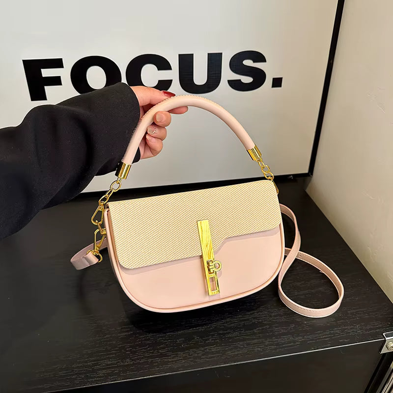 Sac à Main Bicolore Femme — Bandoulière Chaîne Dorée & Fermoir Luxe