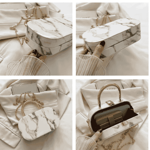 Sac Pochette Effet Marbre — Anse Dorée Métallique & Chaîne Luxe