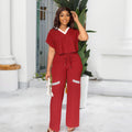 Ensemble Deux Pièces Bicolore — Top V & Pantalon Large