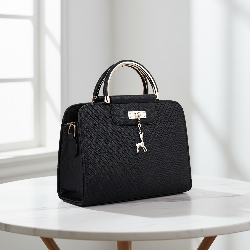 Sac à Main PU Femme Luxe – Cuir Texturé Chevron & Anses Métalliques